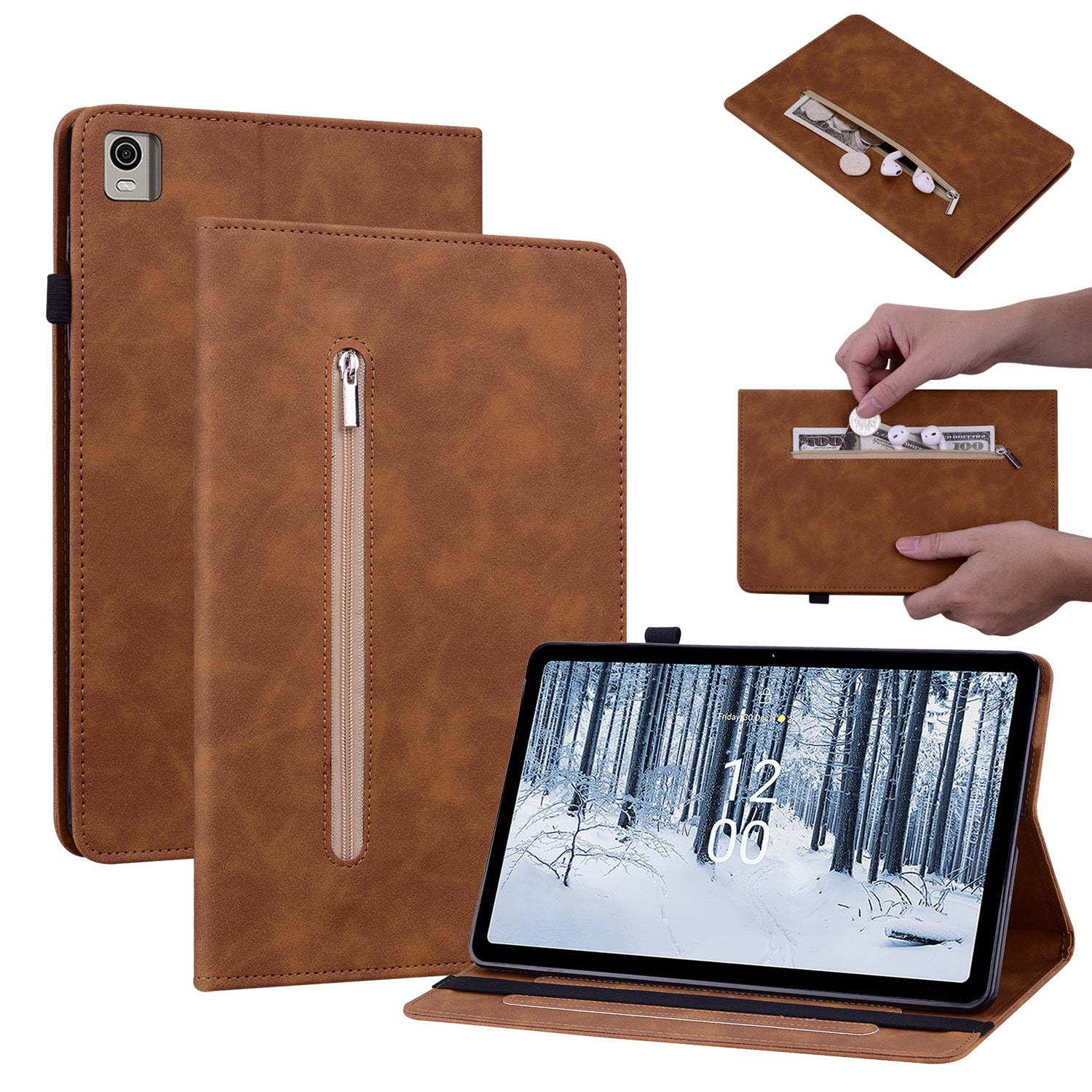 For Nokia T21 Zipper Pocket PU Leather Case Elastic Band Closure Stand Card Holder Tablet Cover For Nokia T21 Zipper Pocket PU Leather Case Elastic Band Closure Stand Card Holder Tablet Cover